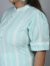 Plus Size Striped Sea Green Kurta