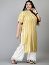 Plus Size Mustard Striped Kurta