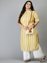 Plus Size Mustard Striped Kurta