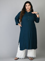 Plus Size Solid Teal Rayon Kurta