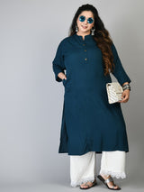 Plus Size Plus Size Solid Teal Kurta