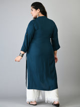 Plus Size Solid Teal Rayon Kurta