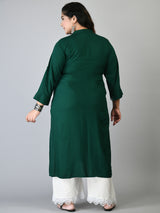 Plus Size Solid Green Rayon Kurta