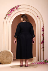 Plus Size Black Ethnic Patch Dress
