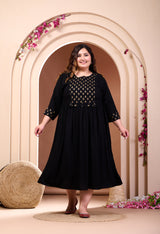 Plus Size Black Ethnic Patch Dress