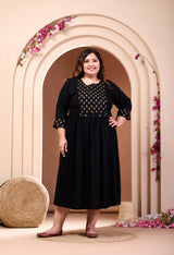 Plus Size Black Ethnic Patch Dress