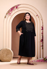 Plus Size Black Ethnic Patch Dress