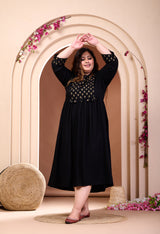 Plus Size Black Ethnic Patch Dress