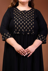 Plus Size Black Ethnic Patch Dress