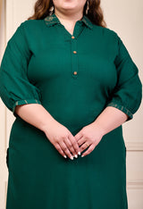 Plus Size Bottle Green Rayon Kurta Set with Harem Pants