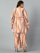 Plus Size Multicolored Tye Dye Co-ord Set with Designer Belt