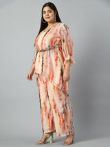 Plus Size Multicolored Tye Dye Co-ord Set with Designer Belt