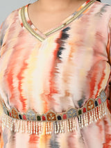 Plus Size Multicolored Tye Dye Co-ord Set with Designer Belt