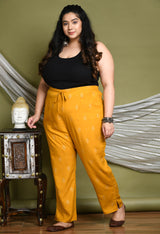 Plus Size Plus Size Gold Printed Mustard Pants