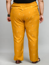 Plus Size Plus Size Gold Printed Mustard Pants