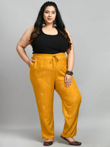 Plus Size Plus Size Gold Printed Mustard Pants