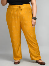 Plus Size Plus Size Gold Printed Mustard Pants