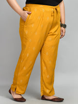 Plus Size Plus Size Gold Printed Mustard Pants