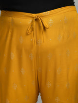 Plus Size Plus Size Gold Printed Mustard Pants