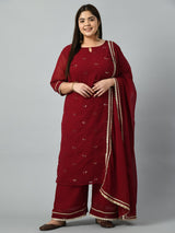 Plus Size Mystique Maroon Kurta Palazzo Set with Dupatta