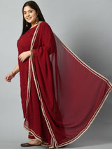 Plus Size Mystique Maroon Kurta Palazzo Set with Dupatta