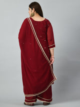 Plus Size Mystique Maroon Kurta Palazzo Set with Dupatta