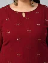 Plus Size Mystique Maroon Kurta Palazzo Set with Dupatta
