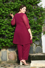 Plus Size Graceful Wine Cut Dana Co-ord Set