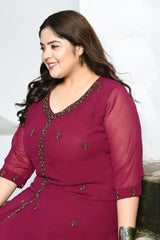 Plus Size Graceful Wine Cut Dana Co-ord Set
