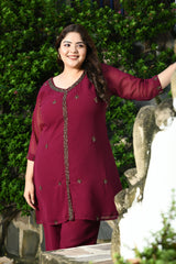 Plus Size Graceful Wine Cut Dana Co-ord Set