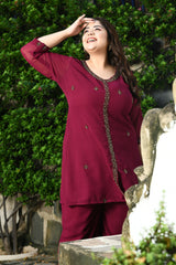 Plus Size Graceful Wine Cut Dana Co-ord Set