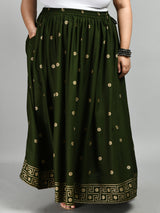 Plus Size Mehndi Gold Printed Skirt