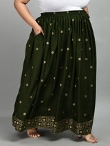 Plus Size Mehndi Gold Printed Skirt