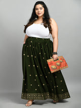 Plus Size Mehndi Gold Printed Skirt