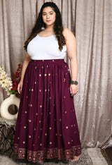 Plus Size Wine Gold Printed Skirt