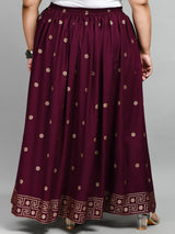 Plus Size Plus Size Wine Gold Printed Skirt