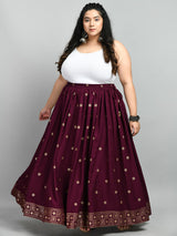 Plus Size Wine Gold Printed Skirt