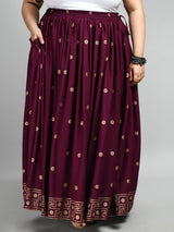 Plus Size Plus Size Wine Gold Printed Skirt