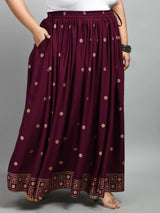 Plus Size Plus Size Wine Gold Printed Skirt