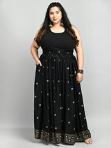 Plus Size Black Gold Printed Skirt