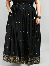 Plus Size Black Gold Printed Skirt