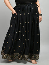 Plus Size Black Gold Printed Skirt