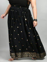 Plus Size Black Gold Printed Skirt
