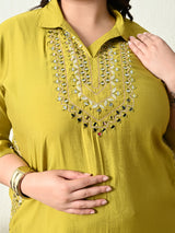 Plus Size Parrot Green Mirror Embellished Co-ord Set