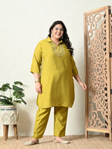 Plus Size Parrot Green Mirror Embellished Co-ord Set