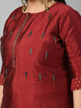 Plus Size Mystical Maroon Embellished Zorba Kurta Set with Dupatta