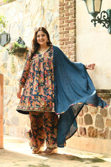 Plus Size Vintage Blue Alia Style Pure Chinon Sharara Set with Dupatta