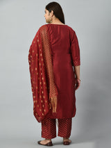 Plus Size Mystical Maroon Embellished Zorba Kurta Set with Dupatta