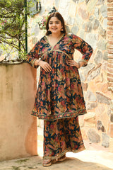 Plus Size Vintage Blue Alia Style Pure Chinon Sharara Set with Dupatta