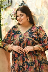 Plus Size Vintage Blue Alia Style Pure Chinon Sharara Set with Dupatta